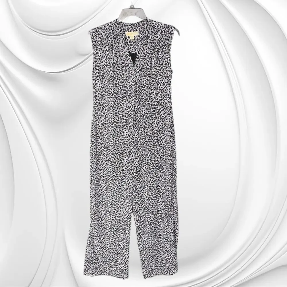 MICHAEL KORS Black Leopard Sleeveless Jumpsuit